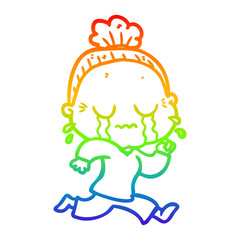 rainbow gradient line drawing cartoon crying old lady