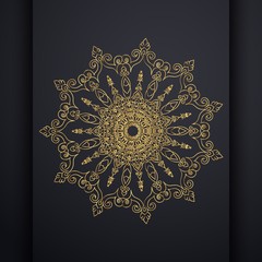 Islamic vertical banners with arabesque mandala for greeting card, poster and voucher. round ornament lace golden pattern.