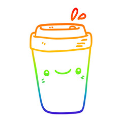 rainbow gradient line drawing cartoon takeaway coffee