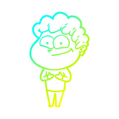 cold gradient line drawing cartoon happy man