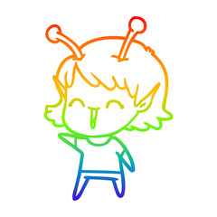 rainbow gradient line drawing cartoon alien girl laughing