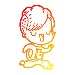 warm gradient line drawing cartoon astronaut girl with hipster hair