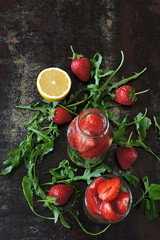 Detox drink with strawberries and arugula. Summer refreshing drink.