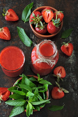 Fresh strawberry mint smoothie. Summer chilled drinks. Vitamin drinks.