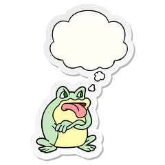 grumpy cartoon frog and thought bubble as a printed sticker
