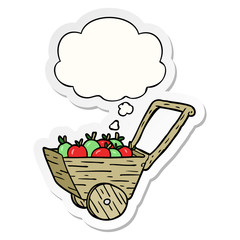 cartoon apple cart and thought bubble as a printed sticker