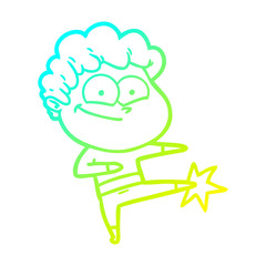 cold gradient line drawing cartoon happy man