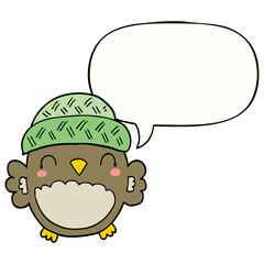 cute cartoon owl in hat and speech bubble