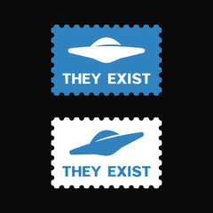 Vector postage stamps with UFO icon