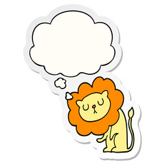 cute cartoon lion and thought bubble as a printed sticker