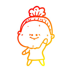 warm gradient line drawing cartoon happy old woman