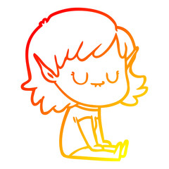warm gradient line drawing happy cartoon elf girl