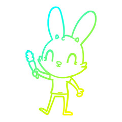 cold gradient line drawing cute cartoon rabbit with carrot