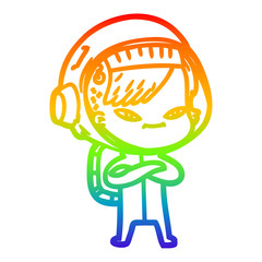 rainbow gradient line drawing cartoon astronaut woman