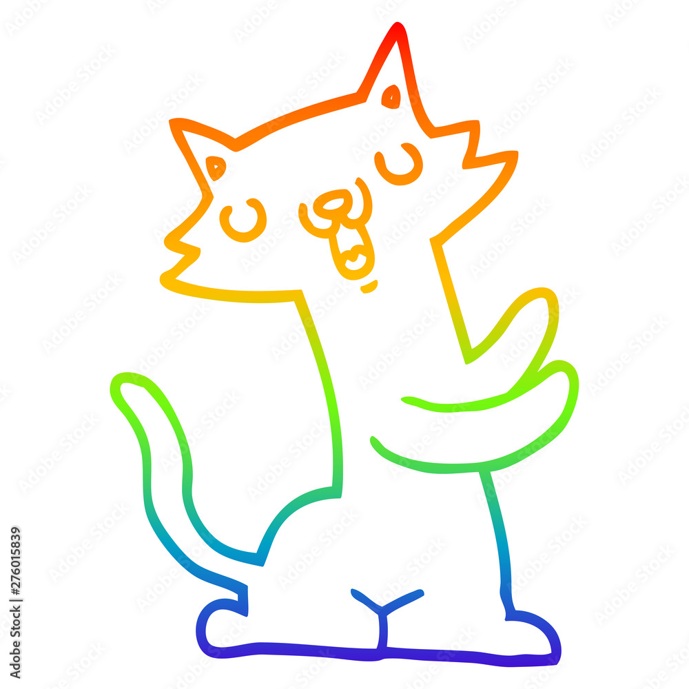 Wall mural rainbow gradient line drawing cartoon cat