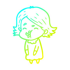 cold gradient line drawing cartoon girl pulling face