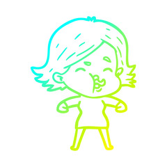 cold gradient line drawing cartoon girl pulling face
