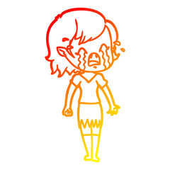 warm gradient line drawing cartoon crying vampire girl