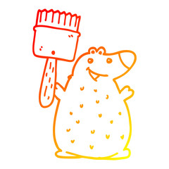warm gradient line drawing cartoon bear with paint brush