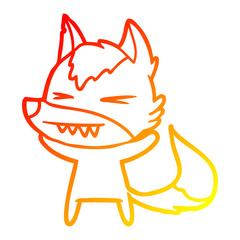 warm gradient line drawing angry wolf cartoon