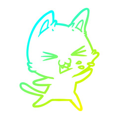cold gradient line drawing cartoon cat hissing