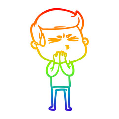 rainbow gradient line drawing cartoon man sweating