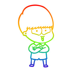 rainbow gradient line drawing cartoon happy boy