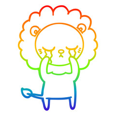 rainbow gradient line drawing crying cartoon lion