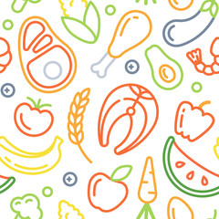 Seamless pattern with food on white background