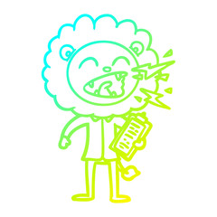 cold gradient line drawing cartoon roaring lion doctor