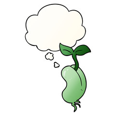cartoon sprouting seed and thought bubble in smooth gradient style