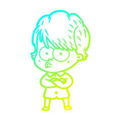 cold gradient line drawing cartoon woman