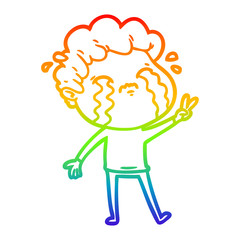 rainbow gradient line drawing cartoon man crying