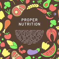 Vector poster with proper nutrition information and food elements