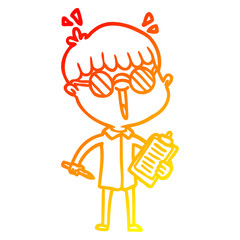 warm gradient line drawing cartoon boy wearing spectacles