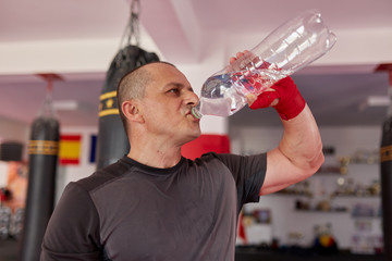Fighter drinking water