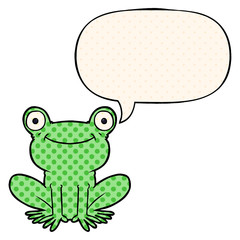 cartoon frog and speech bubble in comic book style