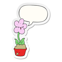 cute cartoon flower and speech bubble sticker