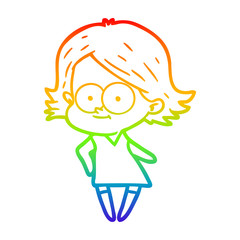 rainbow gradient line drawing happy cartoon girl