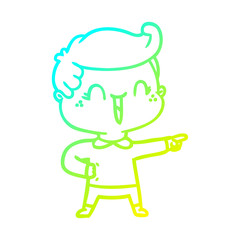 cold gradient line drawing cartoon laughing boy pointing