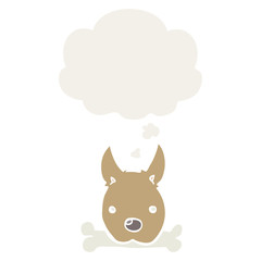 cartoon dog with bone and thought bubble in retro style