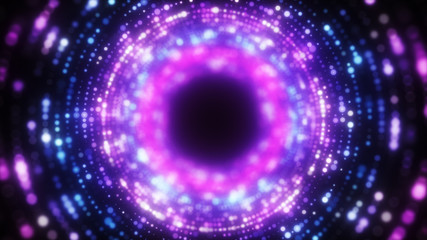 Bright abstract wavy motion background. Neon ultraviolet lamps. Glowing points of the spiral tunnel. Bright bright points. laser light. Modern pink and blue color spectrum. 3d illustration