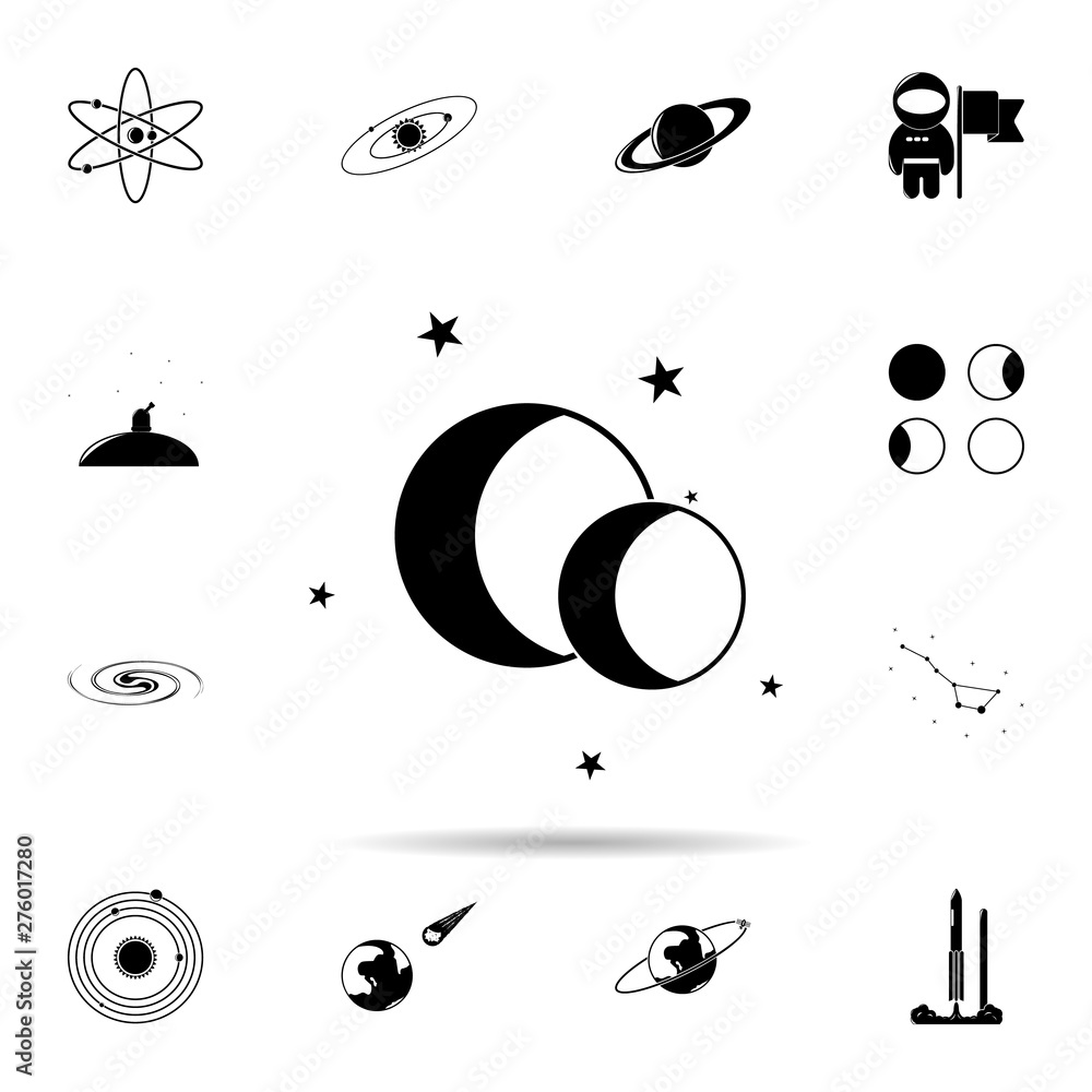 Poster two moons icon. universal set of space for website design and development, app development