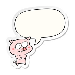 cartoon nervous pig and speech bubble sticker