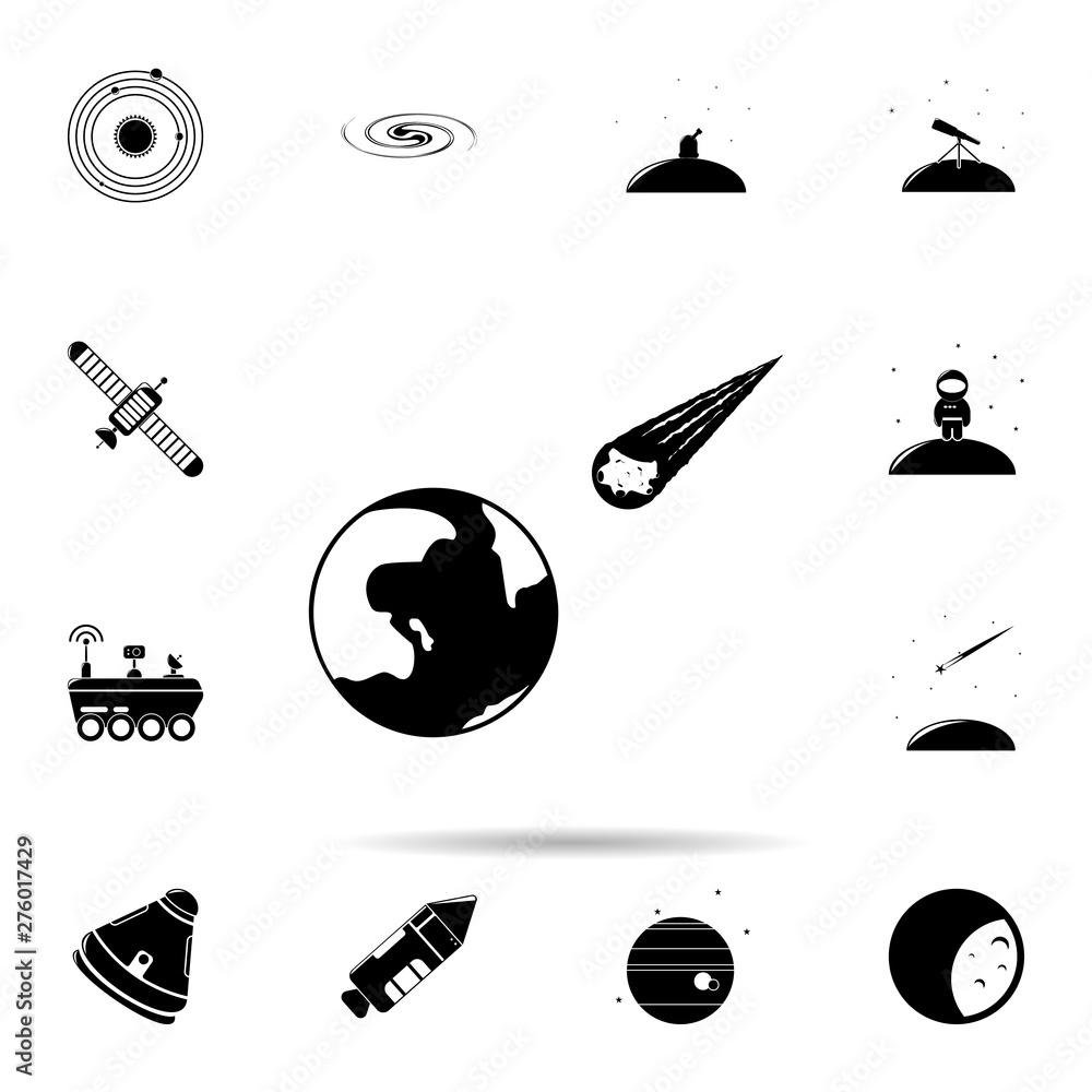 Poster meteorite heading to earth icon. universal set of space for website design and development, app deve