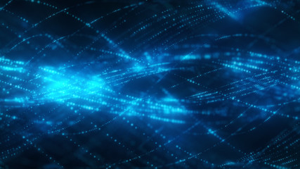 Abstract spiral background with particles. Rotation tech energy and flare dynamic rays fiber light background. Modern ultraviolet light. Blue spectrum. 3d illustration