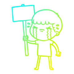 cold gradient line drawing cartoon man crying