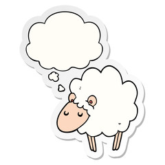 cartoon sheep and thought bubble as a printed sticker