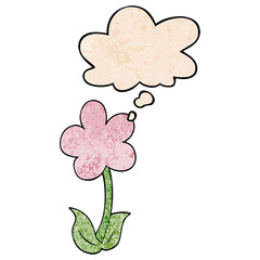 cute cartoon flower and thought bubble in grunge texture pattern style