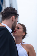 Couples are celebrating a wedding on a yacht.